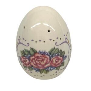 Vintage Floral Egg Shaped Ceramic Salt And Pepper Shaker Whimsical Decor 50s